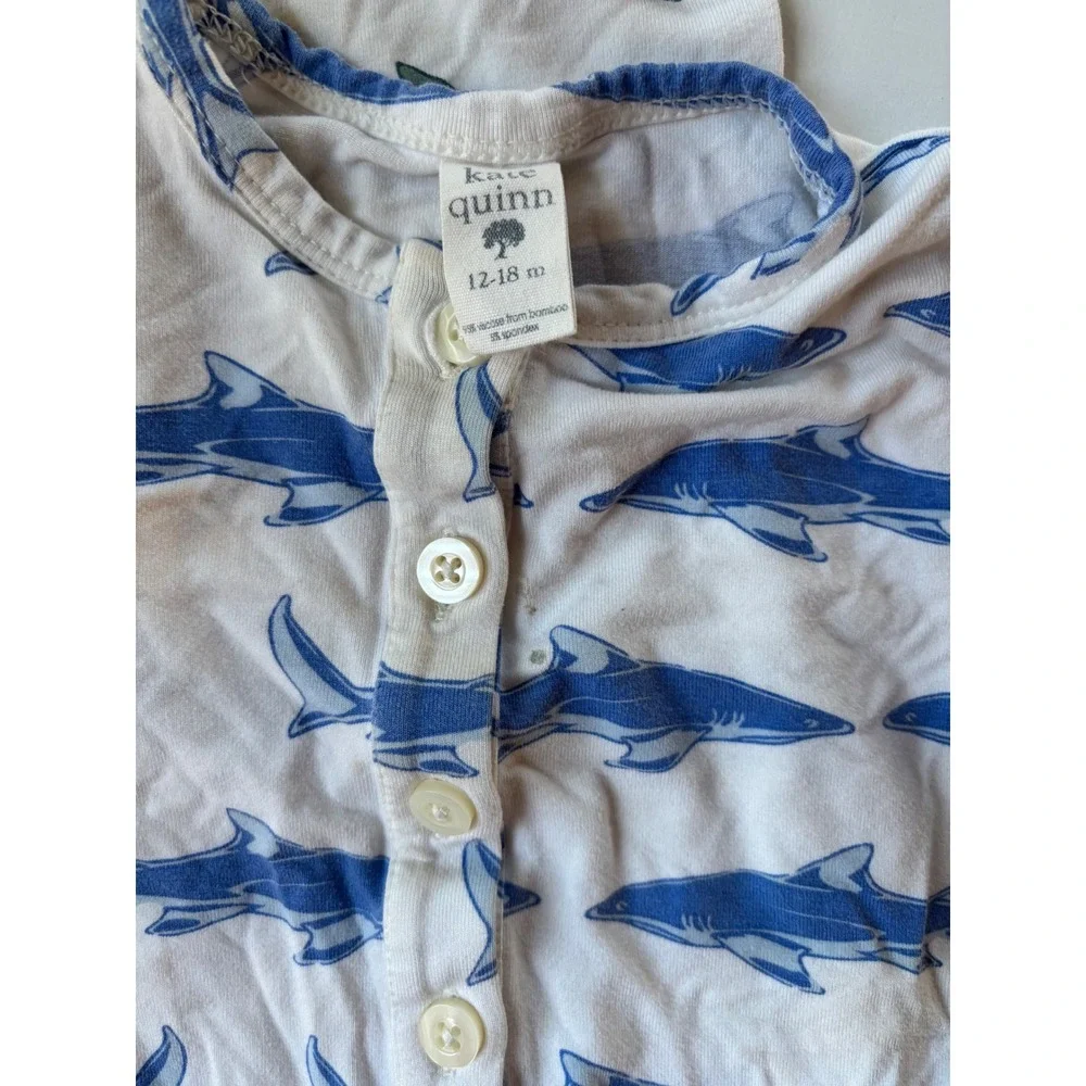 Kate Quinn Shark Print Bamboo Romper Bundle Blue‎ Green Short Sleeve 2pc 12-18M